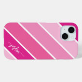 Schattigee Girly Script Naam Pink Stripes Patroon Case-Mate iPhone Case (Achterkant (horizontaal))