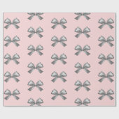 Schattigee Girly Silver Satin Esthetische Bow Roze Cadeaupapier (Vlak)