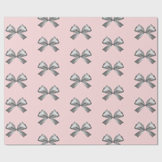 Schattigee Girly Silver Satin Esthetische Bow Roze Cadeaupapier (Vlak)