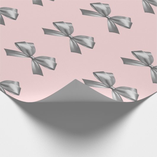 Schattigee Girly Silver Satin Esthetische Bow Roze Cadeaupapier (Hoek)