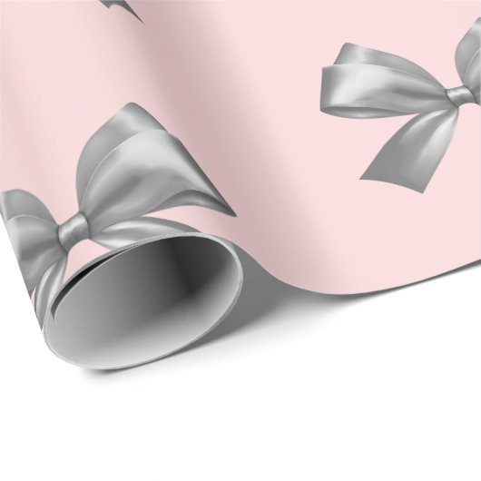 Schattigee Girly Silver Satin Esthetische Bow Roze Cadeaupapier (Rol Hoek)