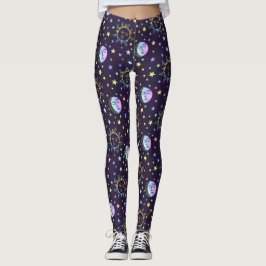 Schattigee Girly Stars Zon en Maan  Magische Paars Leggings