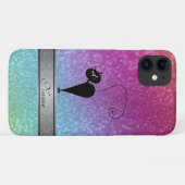 Schattigee girly trendy regenboog glitterkat monog Case-Mate iPhone case (Achterkant (horizontaal))