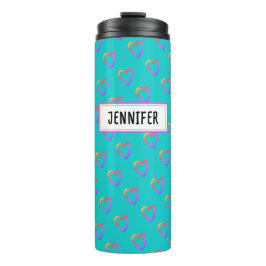 Schattigee Girly Turquoise Kleurrijke Hart Patroon Thermosbeker