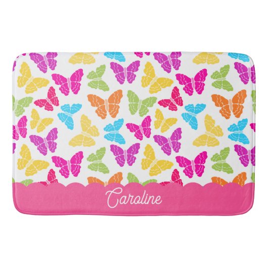 Schattigee Girly Vibrant Rainbow Butterfly Patroon Badmat (Voorkant)