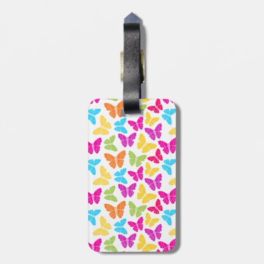 Schattigee Girly Vibrant Rainbow Butterfly Patroon Bagagelabel (Achterkant verticaal)