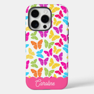 Schattigee Girly Vibrant Rainbow Butterfly Patroon iPhone 16 Pro Hoesje