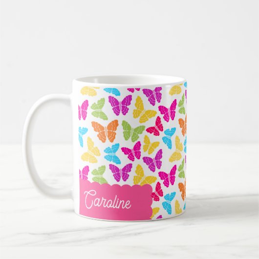 Schattigee Girly Vibrant Rainbow Butterfly Patroon Koffiemok (Links)