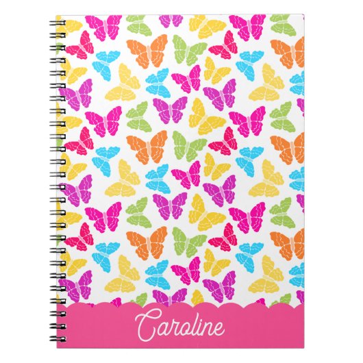 Schattigee Girly Vibrant Rainbow Butterfly Patroon Notitieboek (Voorkant)