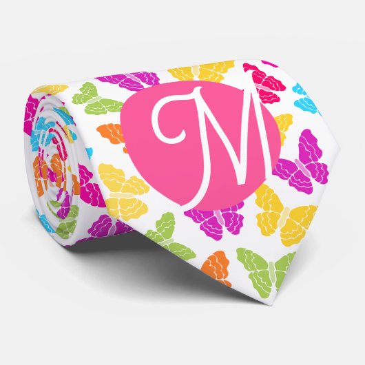 Schattigee Girly Vibrant Rainbow Butterfly Patroon Stropdas (Opgerold)