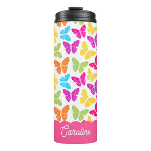 Schattigee Girly Vibrant Rainbow Butterfly Patroon Thermosbeker