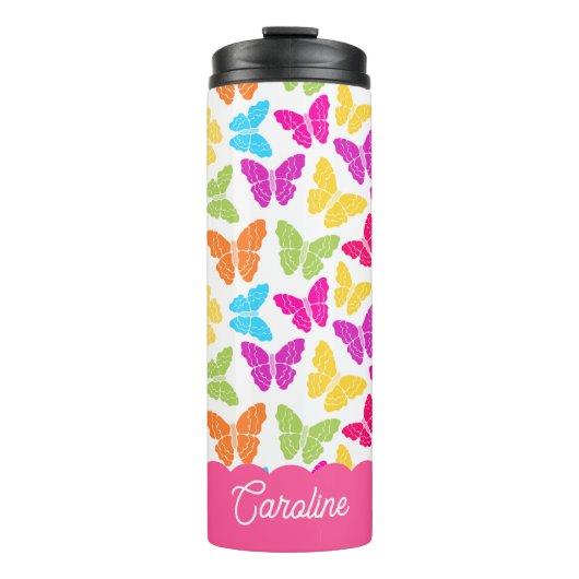 Schattigee Girly Vibrant Rainbow Butterfly Patroon Thermosbeker (Voorkant)
