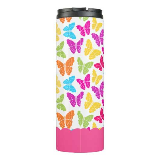 Schattigee Girly Vibrant Rainbow Butterfly Patroon Thermosbeker (Achterkant)