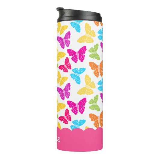 Schattigee Girly Vibrant Rainbow Butterfly Patroon Thermosbeker (Geroteerd rechts)