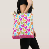 Schattigee Girly Vibrant Rainbow Butterfly Patroon Tote Bag (Dichtbij)