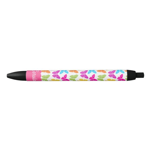 Schattigee Girly Vibrant Rainbow Butterfly Patroon Zwarte Inkt Pen (Voorkant)