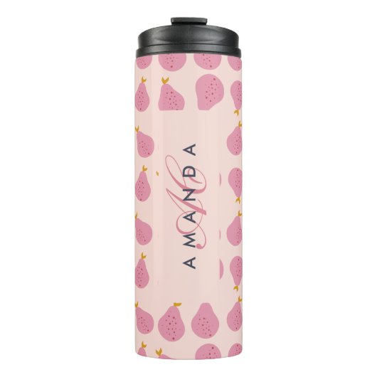 Schattigee Girly Vrouwelijke Pear Monogrammed Init Thermosbeker (Voorkant)