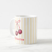 Schattigee Girly Waterverf Cherry Bow met Naam Koffiemok (Voorkant links)