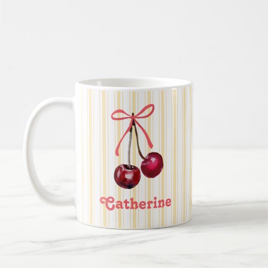 Schattigee Girly Waterverf Cherry Bow met Naam Koffiemok (Links)