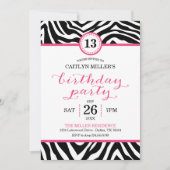 Schattigee Girly Zebra Print Verjaardagsfeestuitno Kaart (Voorkant)