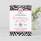 Schattigee Girly Zebra Print Verjaardagsfeestuitno Kaart (Staand voorkant)