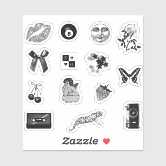 Schattigee Girly Zwart Wit Esthetische Pack Sticker (Vel)