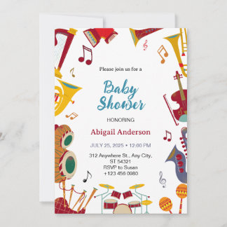 Schattigee gitaarmusical Unique Baby shower Invita Kaart