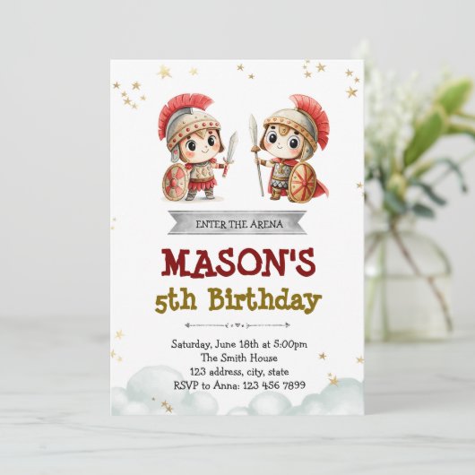 Schattigee Gladiator verjaardagsuitnodiging Kaart (Staand voorkant)