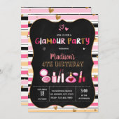 Schattigee Glamour verjaardagsfeestuitnodiging Kaart (Voorkant / Achterkant)