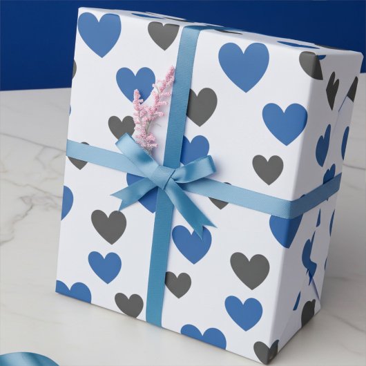 Schattigee Glijdende Harten - Blauw en Grijs All-O Cadeaupapier