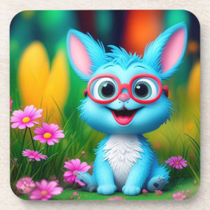 Schattigee Glimlachende Blauwe Bunny Draagbril-567 Bier Onderzetter