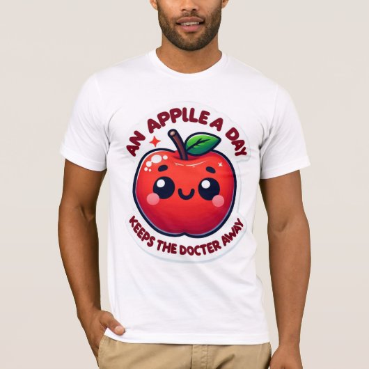 Schattigee glimlachende Cartoon Apple – Helderrood T-shirt (Voorkant)