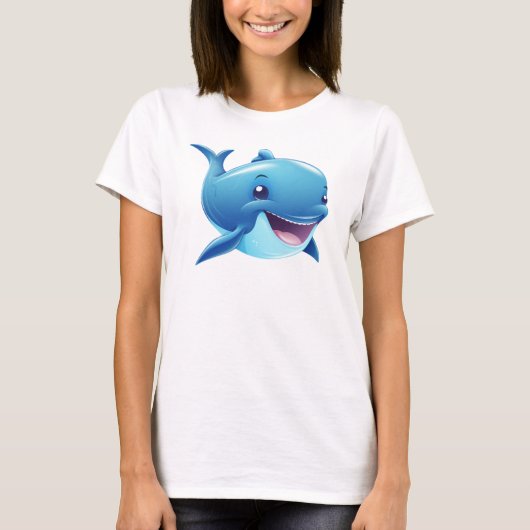 Schattigee glimlachende Cartoon Blue Whale Illustr T-shirt (Voorkant)