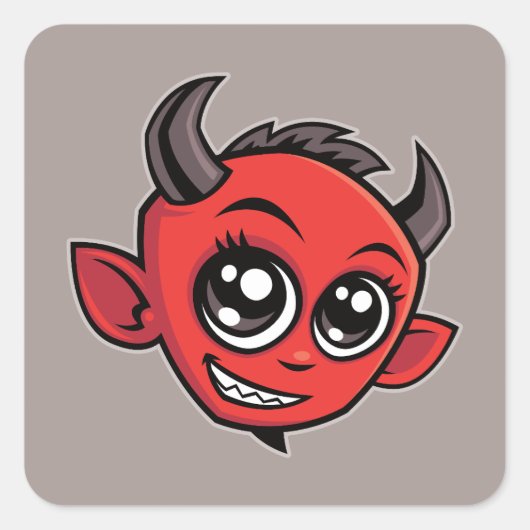 Schattigee glimlachende Cartoon Duivel Vierkante Sticker (Voorkant)