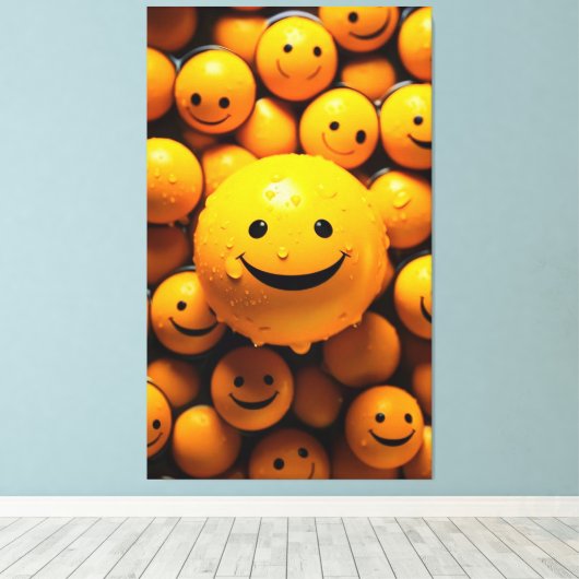 Schattigee glimlachende gele emoji voor het verspr canvas afdruk (Insitu (Houten vloer))