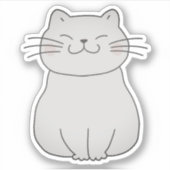 Schattigee Glimlachende Witte Kat Tekening Cartoon Sticker (Voorkant)