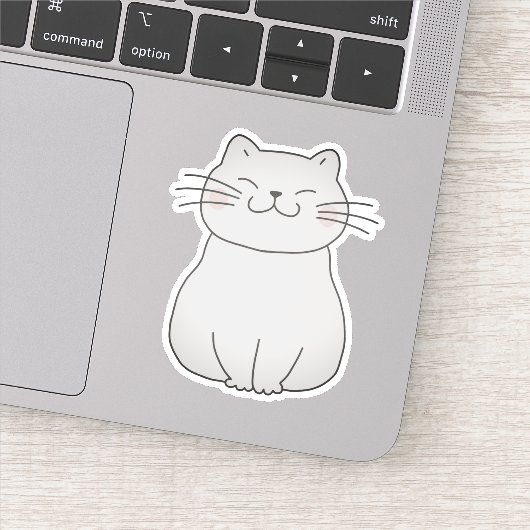 Schattigee Glimlachende Witte Kat Tekening Cartoon Sticker (Detail)