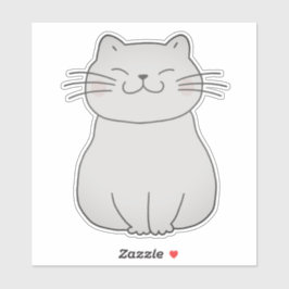 Schattigee Glimlachende Witte Kat Tekening Cartoon Sticker