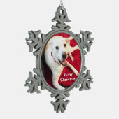 Schattigee Glimlachende Witte Lab Mix Hond Tin Sneeuwvlok Ornament (Links)