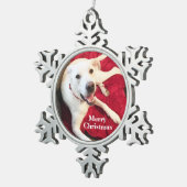 Schattigee Glimlachende Witte Lab Mix Hond Tin Sneeuwvlok Ornament (Rechts)