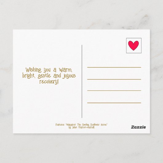 Schattigee glimlachende zonnebloemenverpleegster w briefkaart (Achterkant)