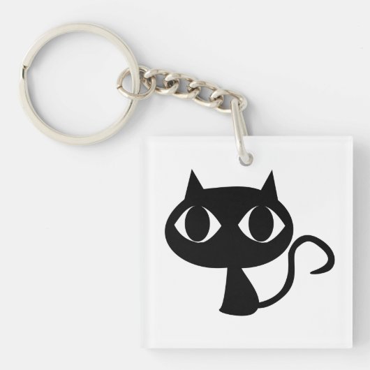 Schattigee Glimlachende Zwarte Kat Halloween Sleut Sleutelhanger (Voorkant)
