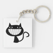 Schattigee Glimlachende Zwarte Kat Halloween Sleut Sleutelhanger (Achterkant)