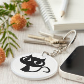 Schattigee Glimlachende Zwarte Kat Sleutelhanger (Voorkant Rechts)