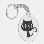 Schattigee Glimlachende Zwarte Kat Sleutelhanger (Voorkant Links)