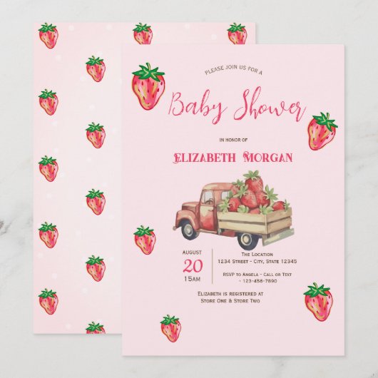 Schattigee Glitter Aardbeien Truck Stippen Baby sh Kaart (Voorkant / Achterkant)