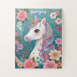 Schattigee Glitter Floral Eenhoorn Gepersonaliseer Legpuzzel