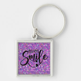 Schattigee Glitter glanzend Altijd Glimlach Sleute Sleutelhanger