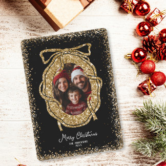 Schattigee Glitter Goud Vrolijk Kerstfeest Familie Kaart