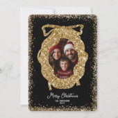 Schattigee Glitter Goud Vrolijk Kerstfeest Familie Kaart (Voorkant)